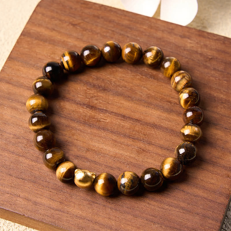 Buddha Stones Tiger Eye Cat Head Copper Strength Bracelet - image 2
