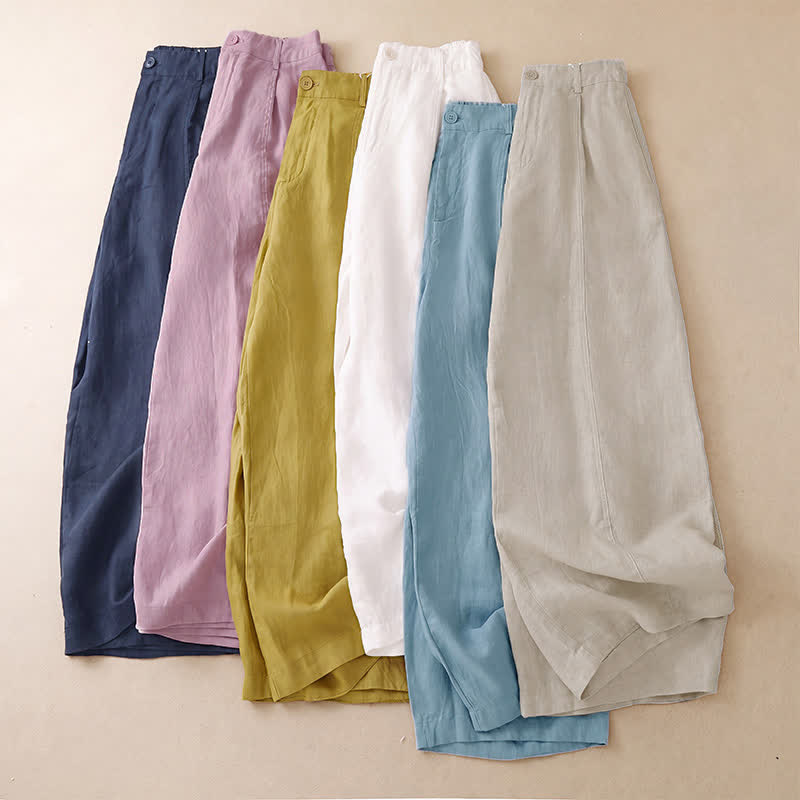 Buddha Stones Spring Summer Casual Minimalist Solid Zipper Design Cropped Pants Women's Wide Leg Pants With Pockets - image 39