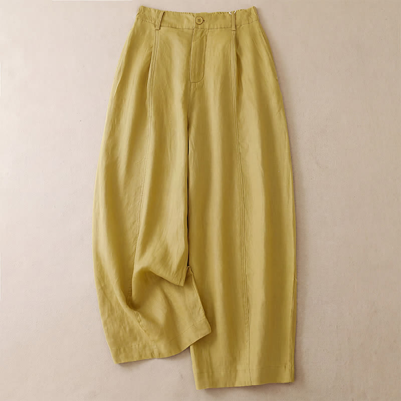 Buddha Stones Spring Summer Casual Minimalist Solid Zipper Design Cropped Pants Women's Wide Leg Pants With Pockets - Khaki - US8-10, UK/AU12-14, EU40-42 (2XL) - image 0