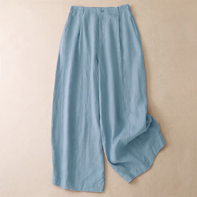 Buddha Stones Spring Summer Casual Minimalist Solid Zipper Design Cropped Pants Women's Wide Leg Pants With Pockets - LightSkyBlue - US8-10, UK/AU12-14, EU40-42 (2XL) - image 7