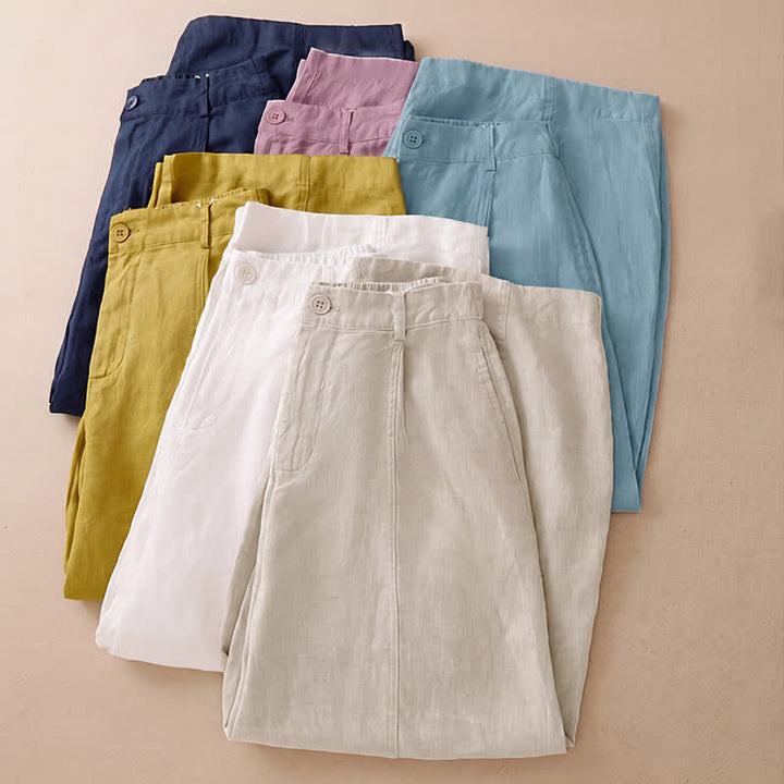 Buddha Stones Spring Summer Casual Minimalist Solid Zipper Design Cropped Pants Women's Wide Leg Pants With Pockets - image 40