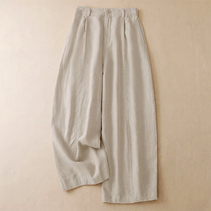 Buddha Stones Spring Summer Casual Minimalist Solid Zipper Design Cropped Pants Women's Wide Leg Pants With Pockets - Beige - US8-10, UK/AU12-14, EU40-42 (2XL) - image 18