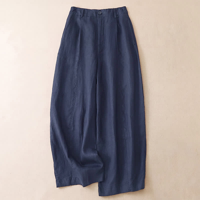 Buddha Stones Spring Summer Casual Minimalist Solid Zipper Design Cropped Pants Women's Wide Leg Pants With Pockets - MidnightBlue - US8-10, UK/AU12-14, EU40-42 (2XL) - image 11
