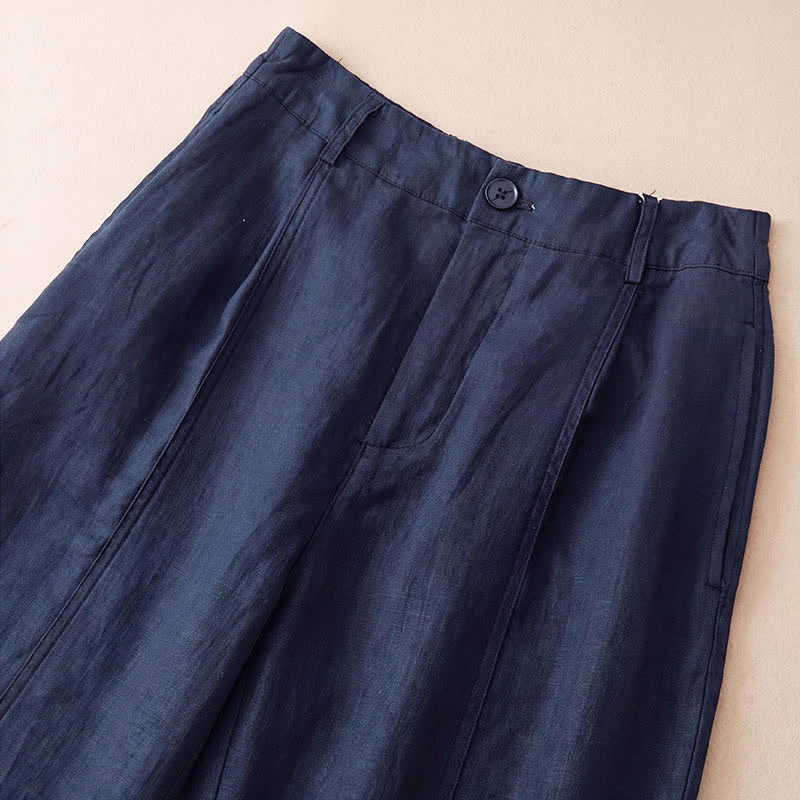 Buddha Stones Spring Summer Casual Minimalist Solid Zipper Design Cropped Pants Women's Wide Leg Pants With Pockets - image 12