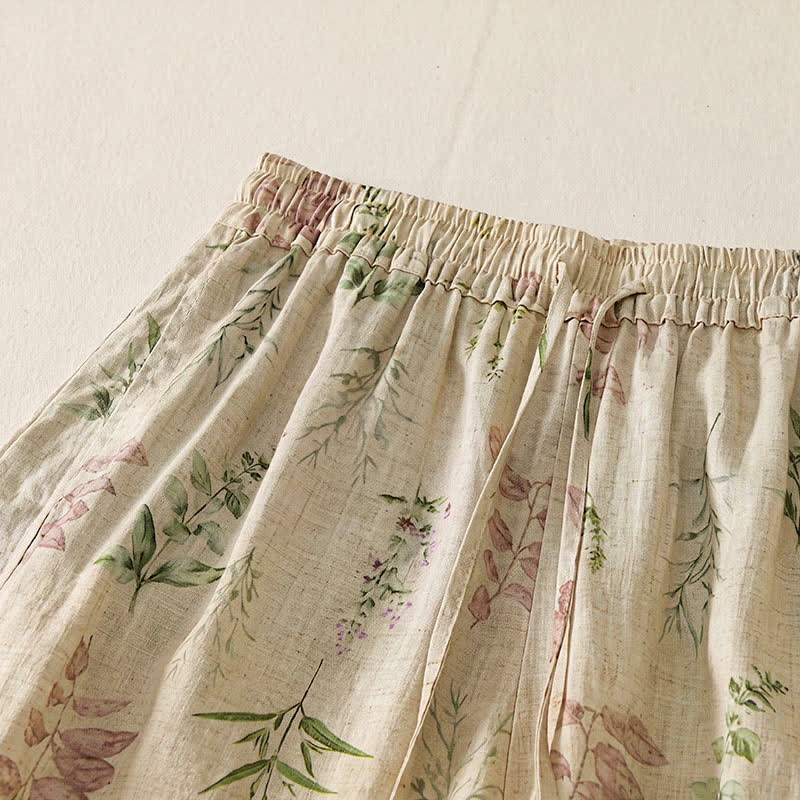 Buddha Stones Spring Summer Casual Boho Drawstring Floral Leaves Cropped Pants Women's Harem Pants With Pockets - image 7