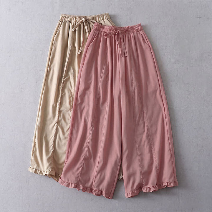 Buddha Stones Spring Summer Casual Minimalist Drawstring Solid Cropped Pleated Cuff Pants Women's Wide Leg Pants With Pockets - image 7