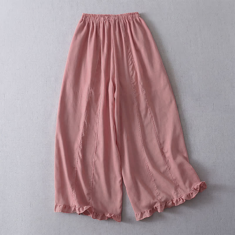 Buddha Stones Spring Summer Casual Minimalist Drawstring Solid Cropped Pleated Cuff Pants Women's Wide Leg Pants With Pockets - image 2