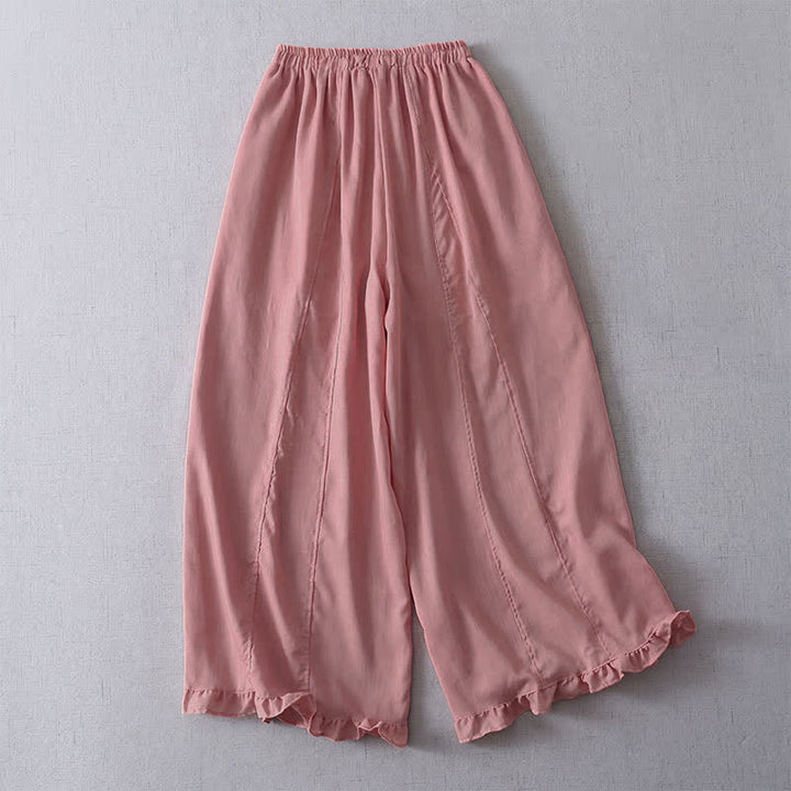 Buddha Stones Spring Summer Casual Minimalist Drawstring Solid Cropped Pleated Cuff Pants Women's Wide Leg Pants With Pockets - image 2