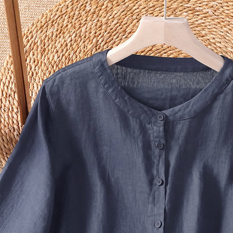 Buddha Stones Summer Casual Minimalist Button-Up Solid Women's Elbow-Length Sleeve Shirts - image 5