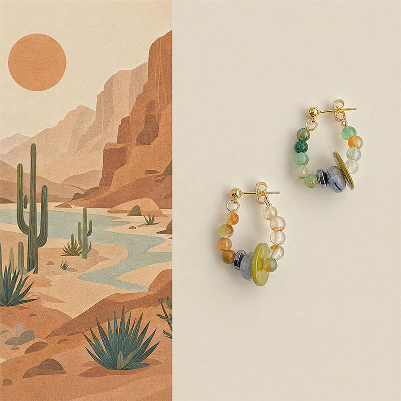 Buddha Stones Multicolor Agate Blue Spot Jasper Shell Geometric Beaded Peace Earrings - Agate(Copper Posts) - image 0