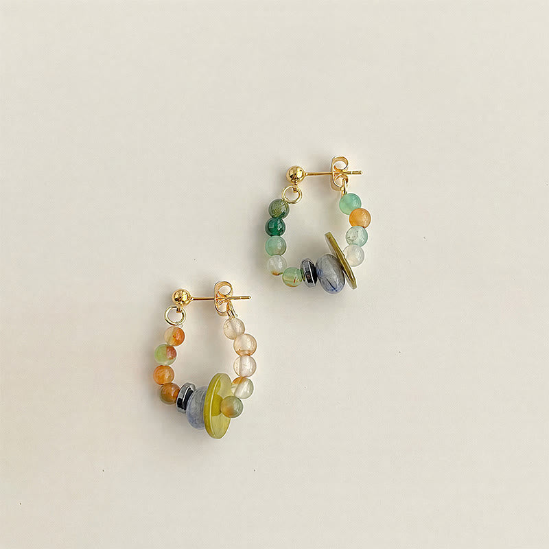 Buddha Stones Multicolor Agate Blue Spot Jasper Shell Geometric Beaded Peace Earrings - image 1