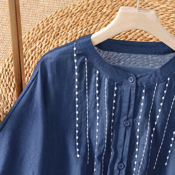 Buddha Stones Summer Casual Boho Button-Up Drawstring Solid Flared Hem Women's Short Sleeve Shirts - image 2