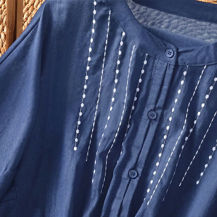 Buddha Stones Summer Casual Boho Button-Up Drawstring Solid Flared Hem Women's Short Sleeve Shirts - image 4