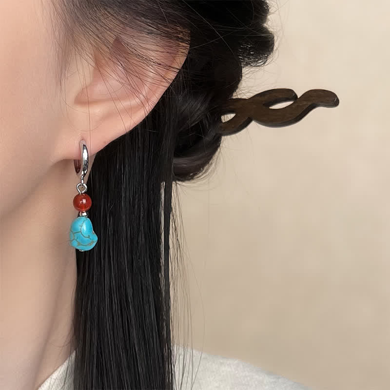 Buddha Stones Turquoise Red Agate Purification Hoop Earrings - image 3