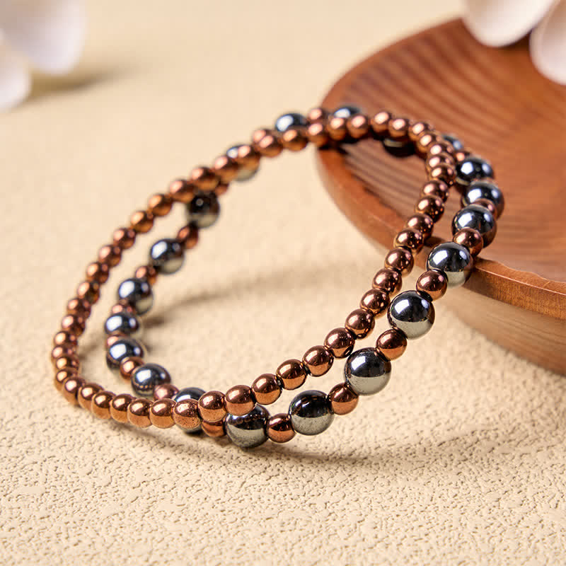 Buddha Stones 2-Piece Set Hematite Grounding Minimalist Round Bead Bracelet - image 3