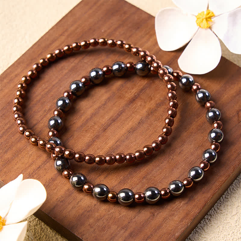 Buddha Stones 2-Piece Set Hematite Grounding Minimalist Round Bead Bracelet - image 1