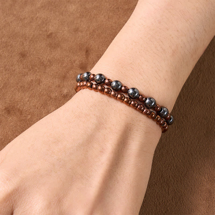 Buddha Stones 2-Piece Set Hematite Grounding Minimalist Round Bead Bracelet - image 4