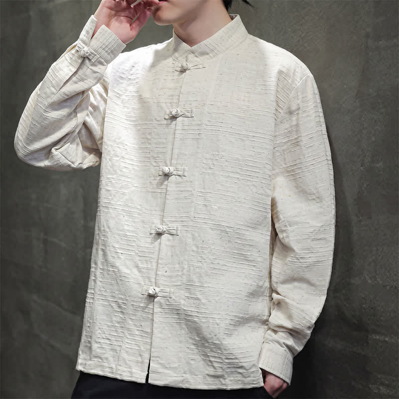 Buddha Stones Fall Tang Style Vintage Frog Button Floral Men's Long Sleeve Shirts - image 17
