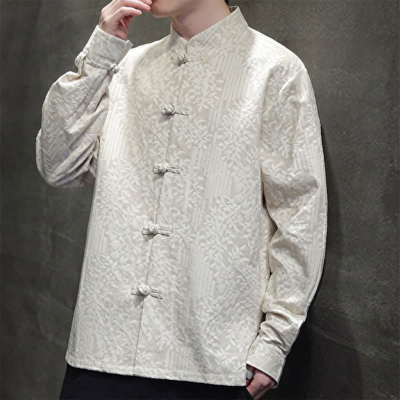 Buddha Stones Fall Tang Style Vintage Frog Button Floral Men's Long Sleeve Shirts - image 29