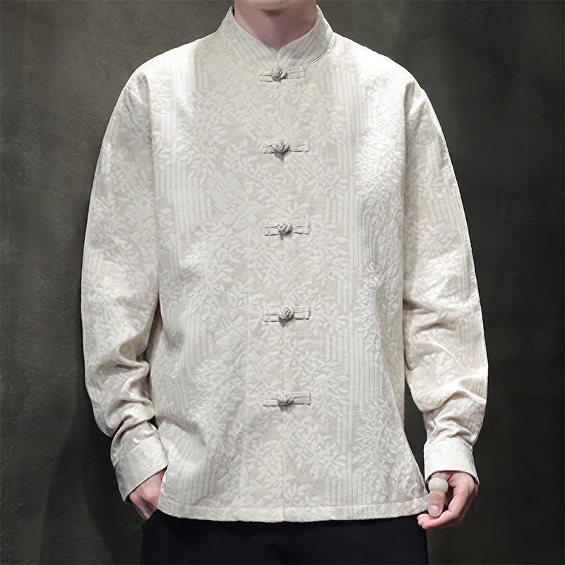 Buddha Stones Fall Tang Style Vintage Frog Button Floral Men's Long Sleeve Shirts - image 25