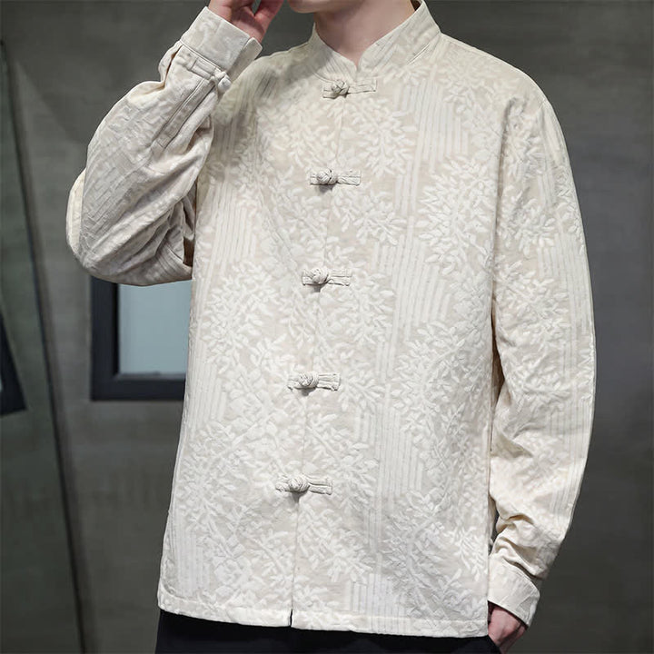 Buddha Stones Fall Tang Style Vintage Frog Button Floral Men's Long Sleeve Shirts - image 31