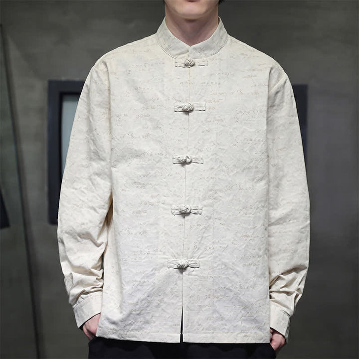 Buddha Stones Fall Tang Style Vintage Frog Button Floral Men's Long Sleeve Shirts - image 1