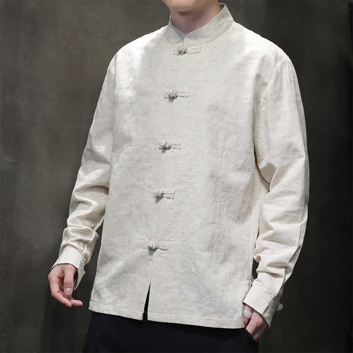 Buddha Stones Fall Tang Style Vintage Frog Button Floral Men's Long Sleeve Shirts - image 6