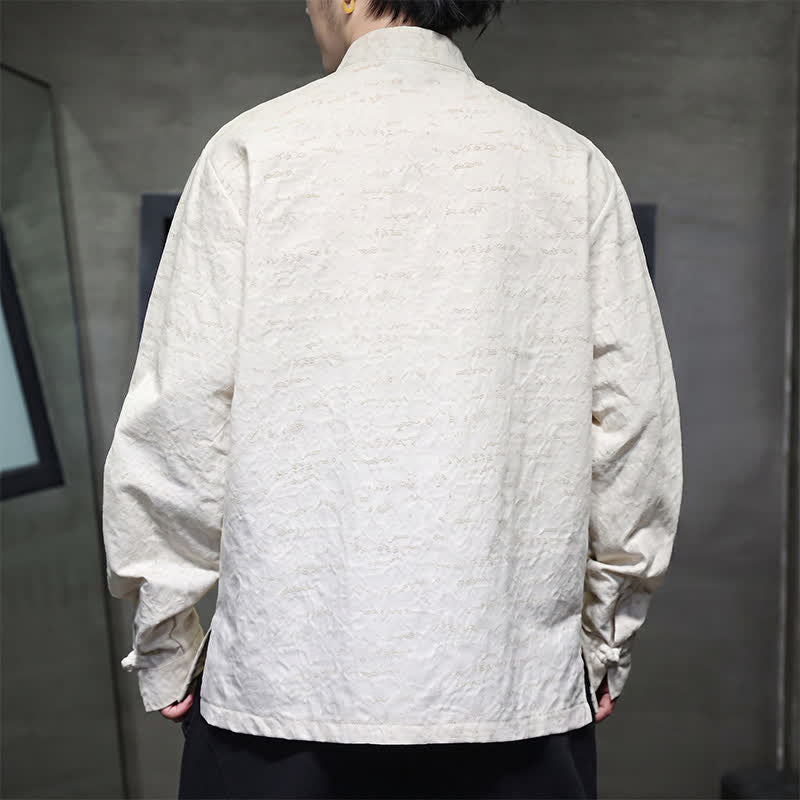 Buddha Stones Fall Tang Style Vintage Frog Button Floral Men's Long Sleeve Shirts - image 9