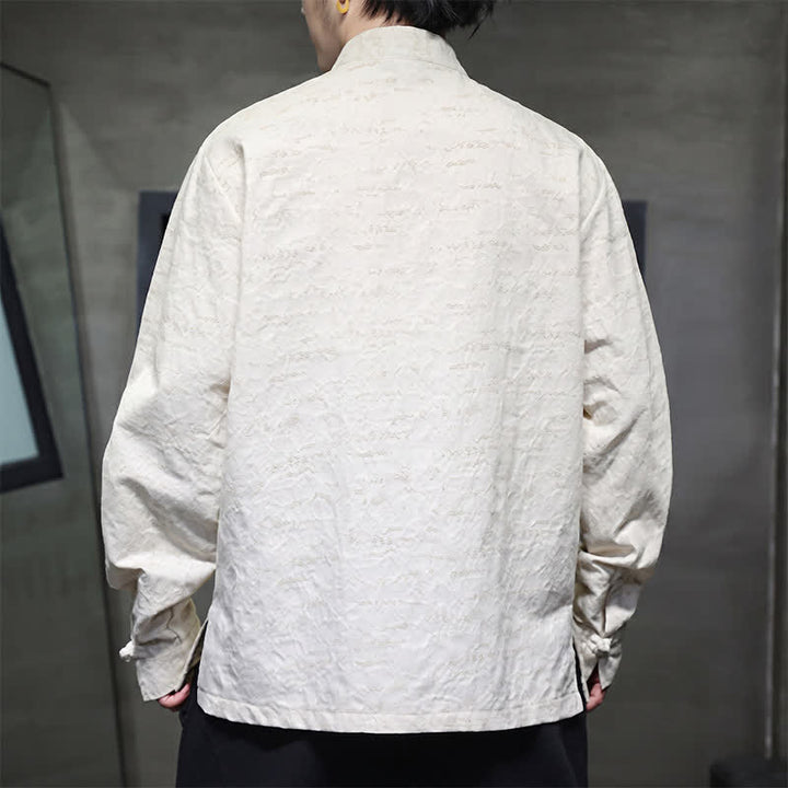 Buddha Stones Fall Tang Style Vintage Frog Button Floral Men's Long Sleeve Shirts - image 9