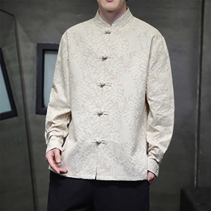 Buddha Stones Fall Tang Style Vintage Frog Button Floral Men's Long Sleeve Shirts - image 27