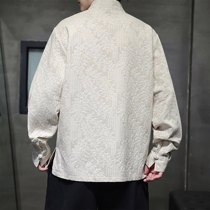 Buddha Stones Fall Tang Style Vintage Frog Button Floral Men's Long Sleeve Shirts - image 32