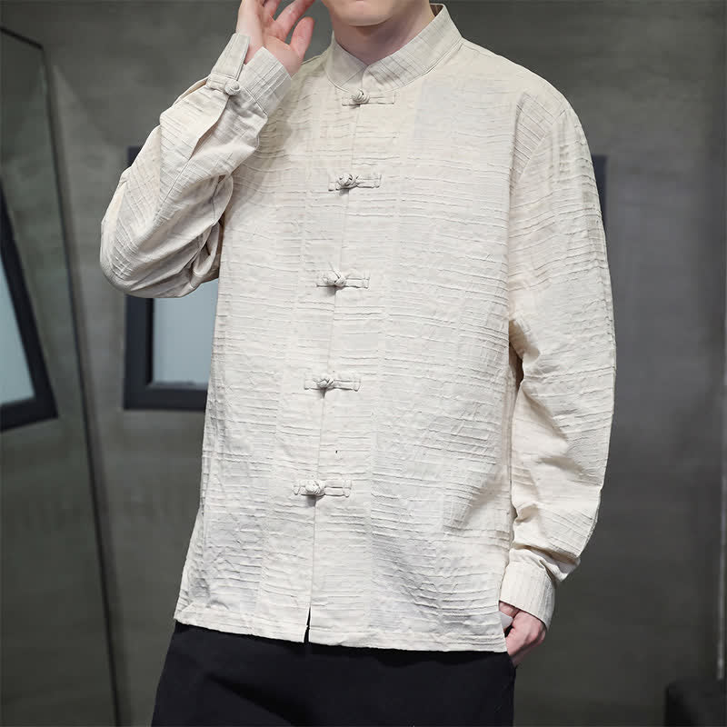 Buddha Stones Fall Tang Style Vintage Frog Button Floral Men's Long Sleeve Shirts - image 16