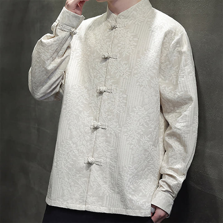 Buddha Stones Fall Tang Style Vintage Frog Button Floral Men's Long Sleeve Shirts - image 30