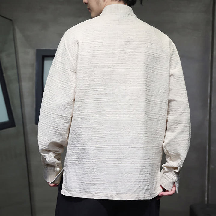 Buddha Stones Fall Tang Style Vintage Frog Button Floral Men's Long Sleeve Shirts - image 19