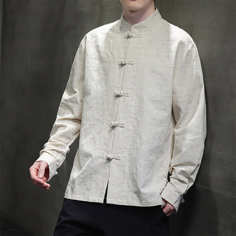 Buddha Stones Fall Tang Style Vintage Frog Button Floral Men's Long Sleeve Shirts - image 7