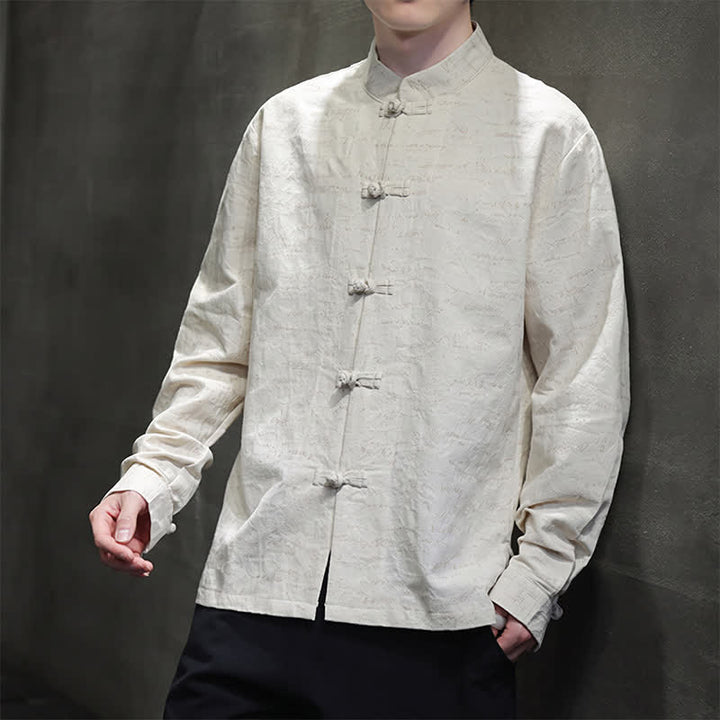 Buddha Stones Fall Tang Style Vintage Frog Button Floral Men's Long Sleeve Shirts - image 7
