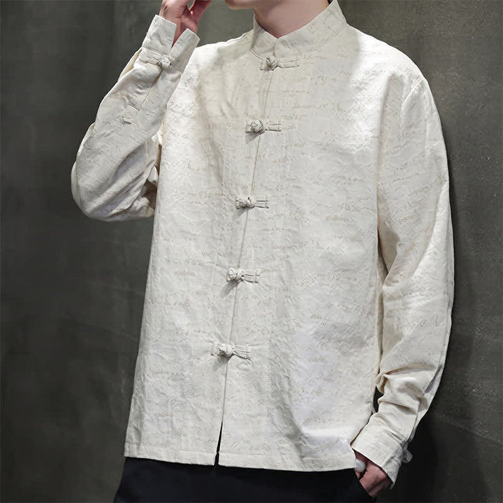 Buddha Stones Fall Tang Style Vintage Frog Button Floral Men's Long Sleeve Shirts - image 8