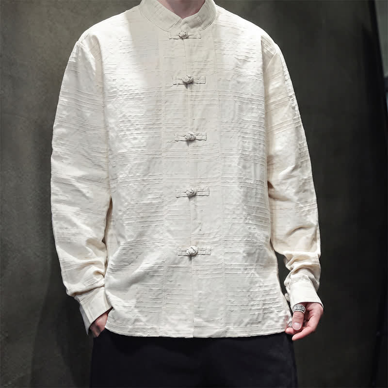 Buddha Stones Fall Tang Style Vintage Frog Button Floral Men's Long Sleeve Shirts - image 12