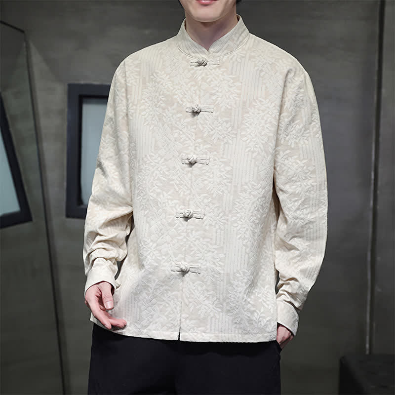 Buddha Stones Fall Tang Style Vintage Frog Button Floral Men's Long Sleeve Shirts - image 28