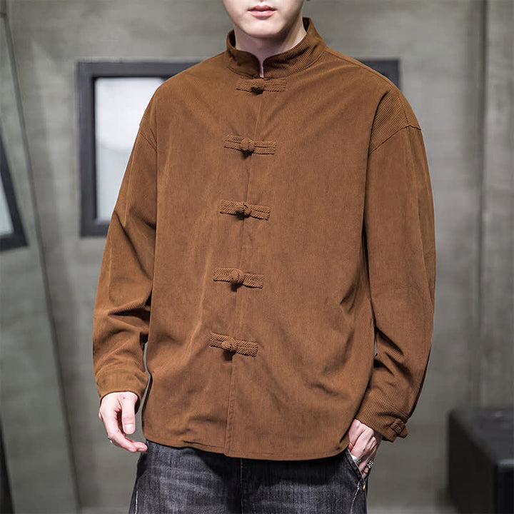 Buddha Stones Fall Winter Casual Tang Style Frog Button Solid Cotton Men's Jacket - image 3
