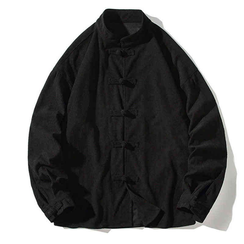 Buddha Stones Fall Winter Casual Tang Style Frog Button Solid Cotton Men's Jacket - image 24