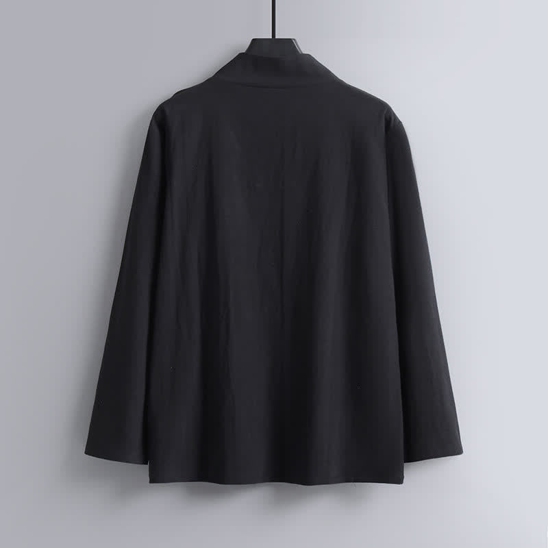 Buddha Stones 2Pcs Spring Fall Casual Drawstring Solid Ramie Long Sleeve Shirt Pants Men's Meditation Cloth With Pockets - image 13