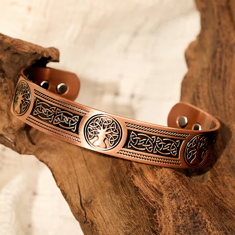 Buddha Stones Red Copper Tree of Life Unity Vintage Open Cuff Bracelet - image 2