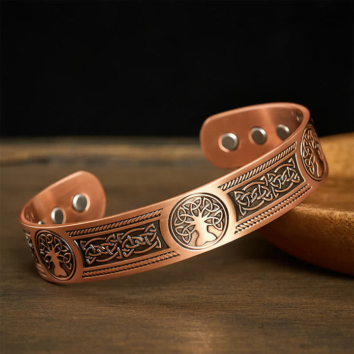 Buddha Stones Red Copper Tree of Life Unity Vintage Open Cuff Bracelet - image 1