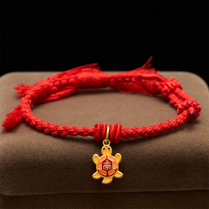 Buddha Stones Turtle Charm Gold Plated Copper Red String Balance Tibet Bracelet - image 2