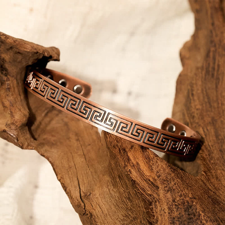 Buddha Stones Red Copper Grounding Greek Key Cuff Bracelet - image 2