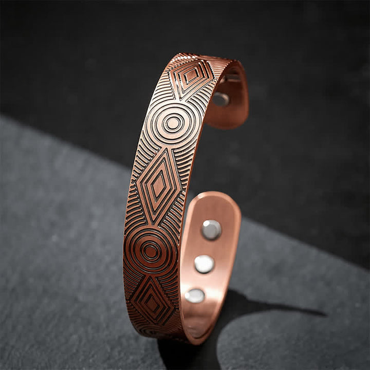Buddha Stones Red Copper Grounding Geometric Engraved Open Cuff Bracelet - image 3
