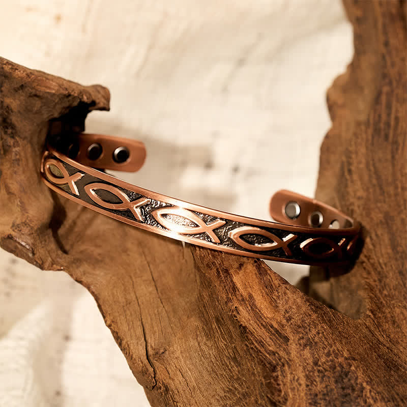 Buddha Stones Red Copper Koi Fish Grounding and Success Open Cuff Bracelet - image 2