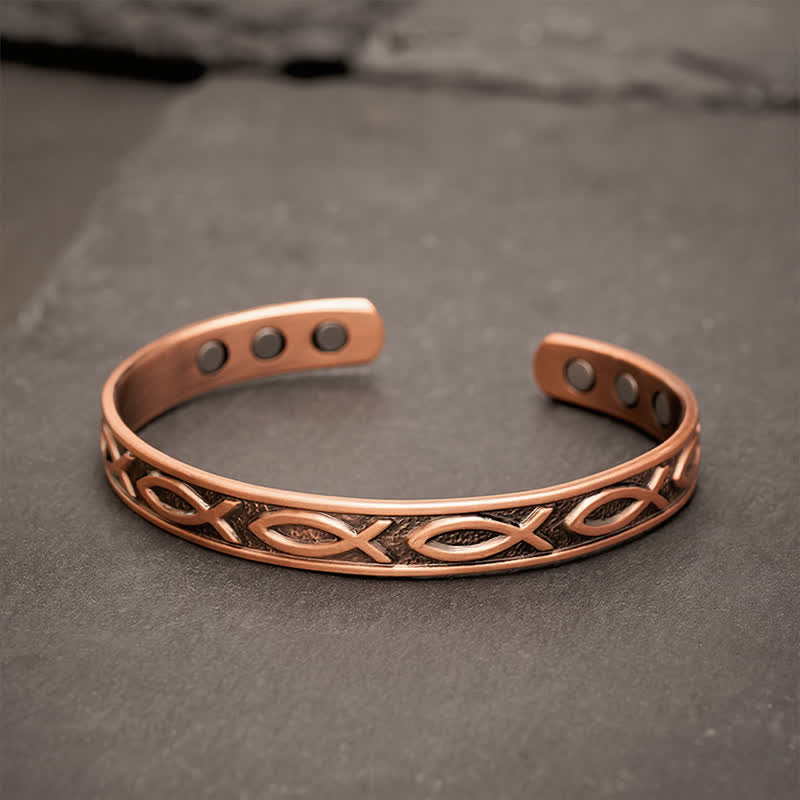 Buddha Stones Red Copper Koi Fish Grounding and Success Open Cuff Bracelet - Red Copper(Inner Diameter: Approx. 55mm) - image 0