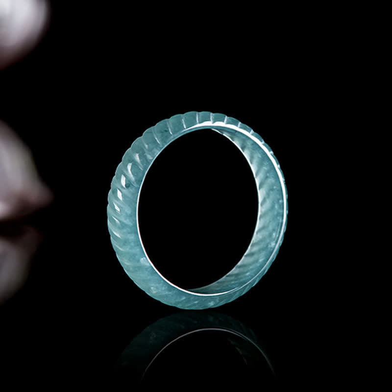 Buddha Stones Translucent Jade Dragon Scale Power Ring - Blue Jade Dragon Scale Ring - US11（21mm） - image 0